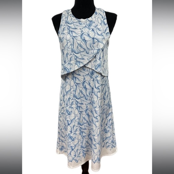 Tory Burch Kaley White Ellora Pima Cotton Popover Faux Layered Dress Medium - Picture 8 of 15